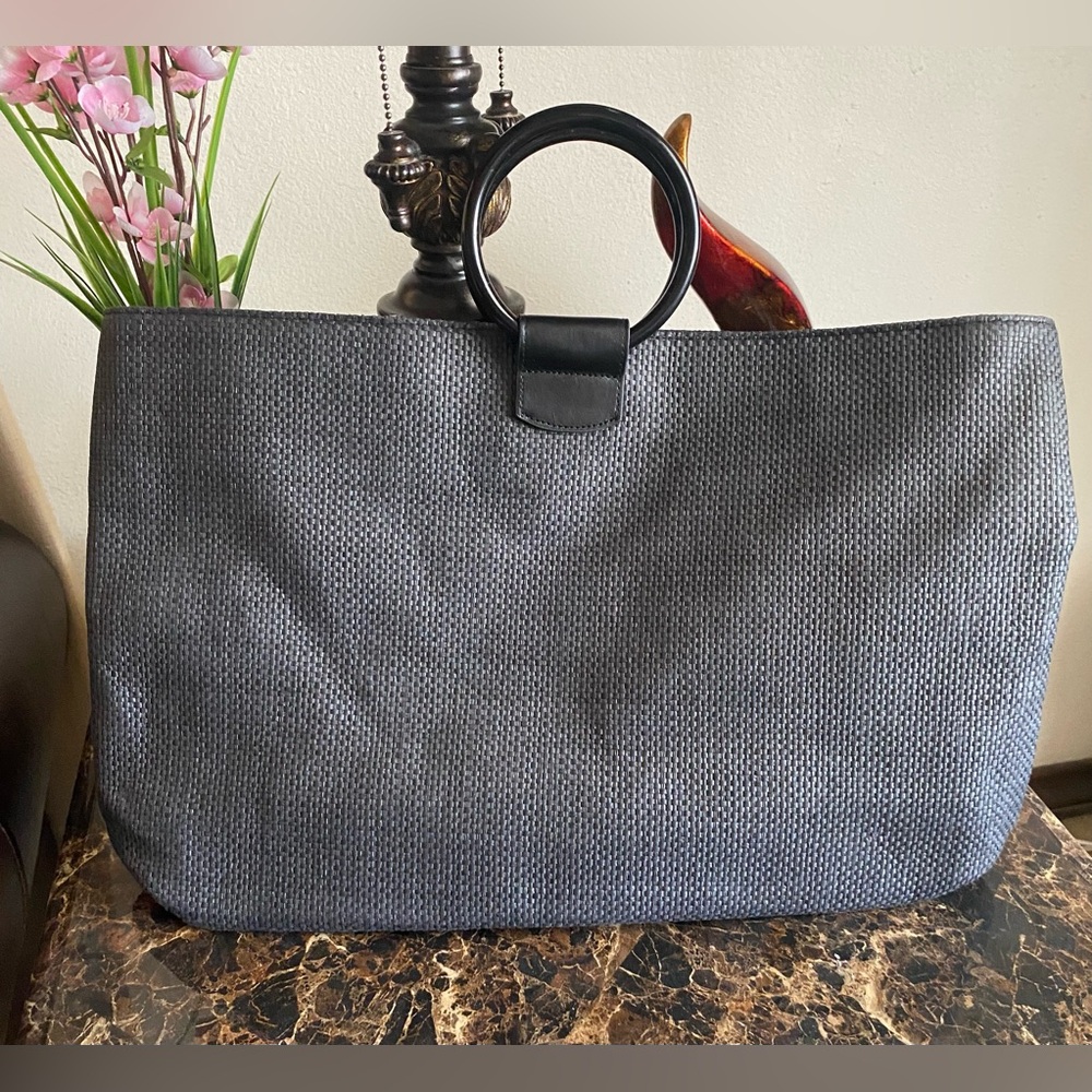 EUC - Kate Spade ♠️ New York Black Raffia Large Tote Bag With Ring Handles - Picture 6 of 13